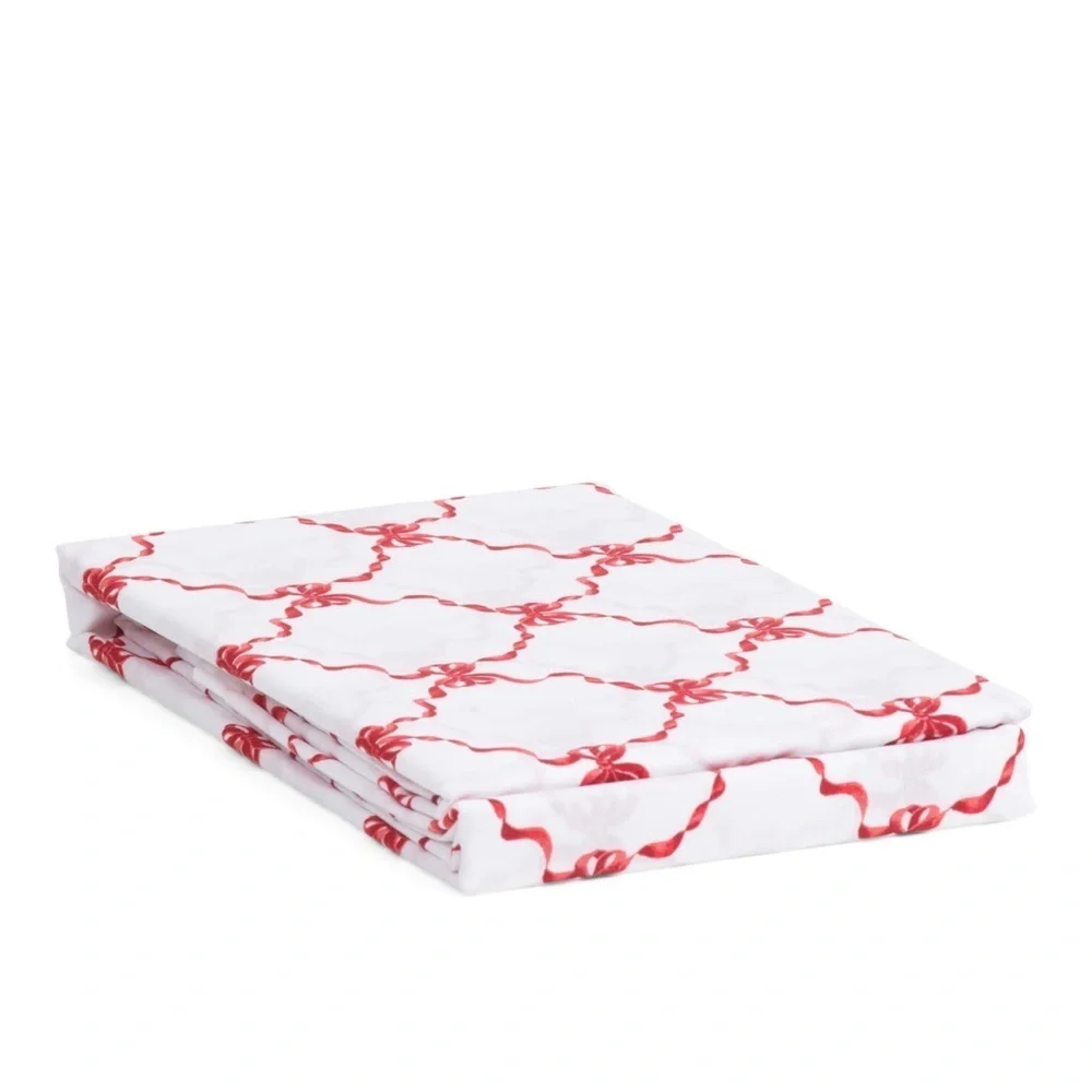 Laura Ashley Christmas Holiday Red Bow Ribbons Sheet Set - Queen